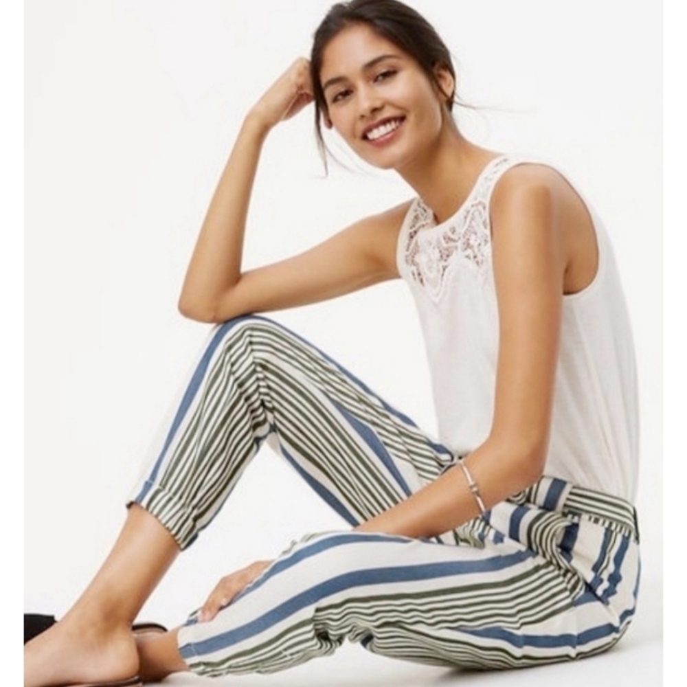 Loft Striped Ankle Zip Joggers White,Blue & Green Size 6